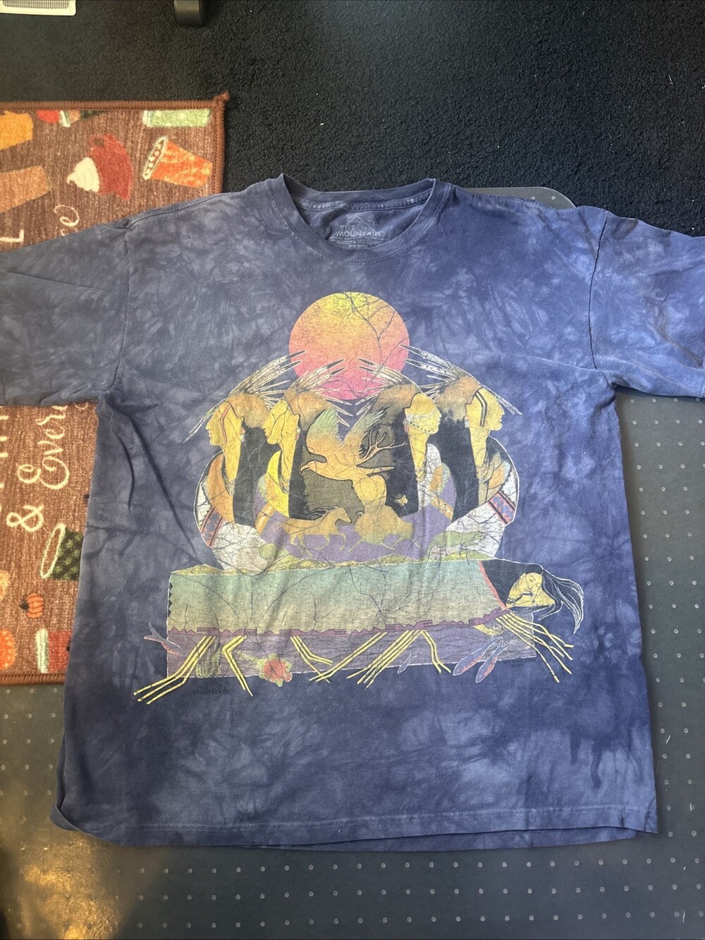 VTG Native American Sun Face Tie Dye T Shirt Mens XL Blue Tennessee River